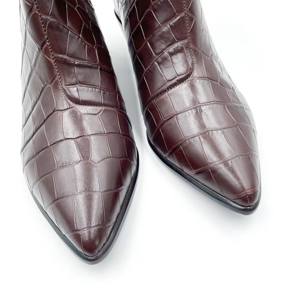 Loeffler Randall Aylin Brown Croc Embossed Boots Ankle Low Block Heel Sz 9 - Picture 6 of 10